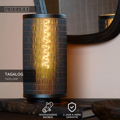 Lucide TAGALOG - Tafellamp - Ø 15 cm - 1xE27 - Zwart